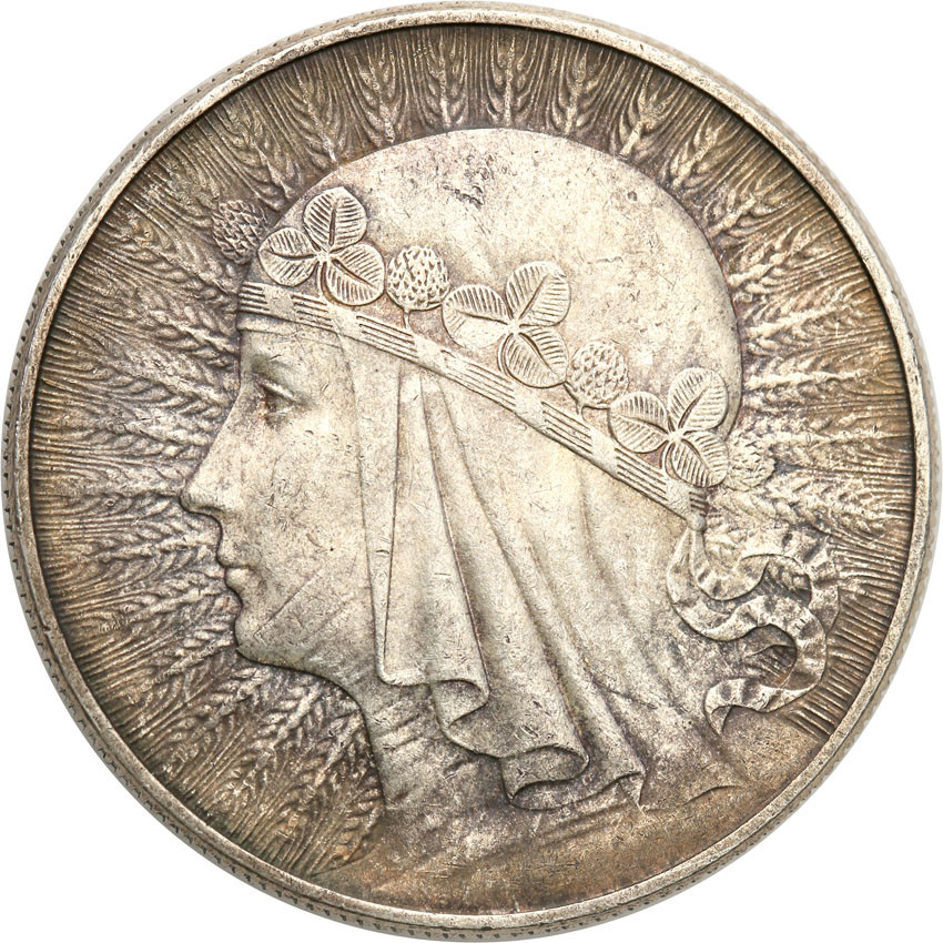 II RP. 10 złotych 1932 głowa kobiety (ze znakiem mennicy)